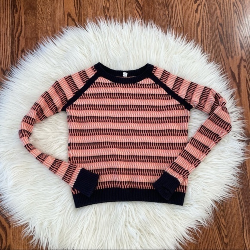 Lululemon Devi Crew striped cotton sweater blue orange‎ size 8